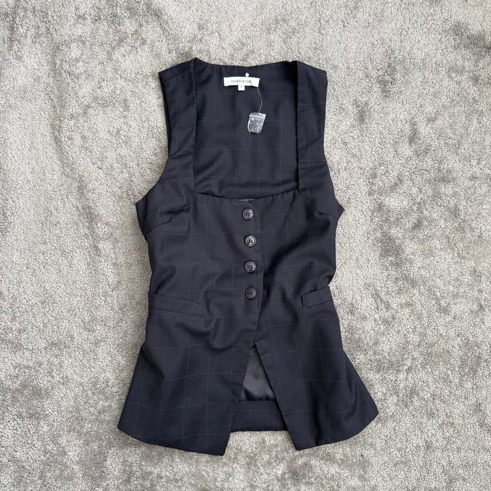Olivaceous navy button up square neck top